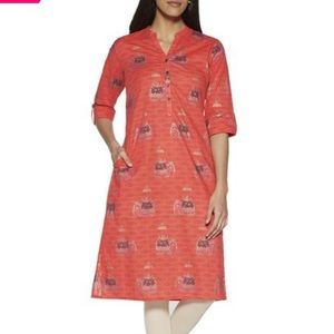 Coral elephant printed straight kurta
